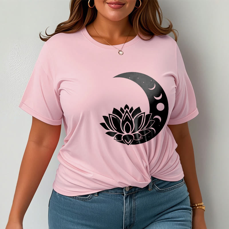 Foviel Crescent Moon Lotus Flower Sun Tee T-shirt