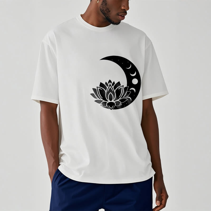 T-shirt Foviel motif croissant de lune fleur de lotus soleil