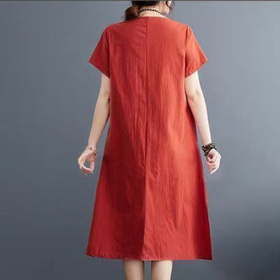 Foviel Summer Printing Phoenix Pattern Short Sleeve Midi Dress