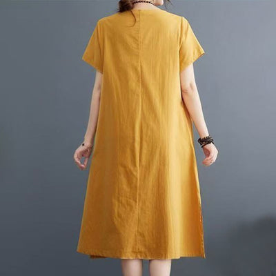 Foviel Summer Printing Phoenix Pattern Short Sleeve Midi Dress
