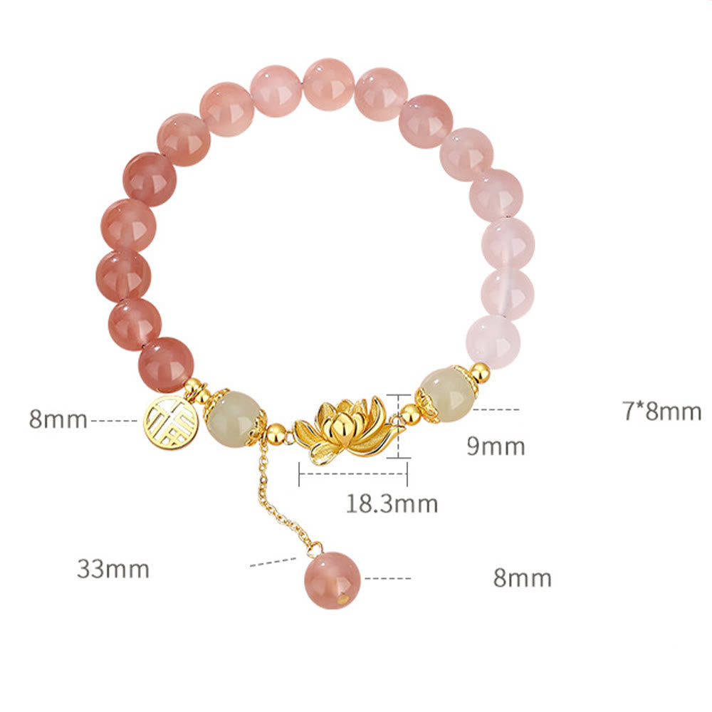 Bracelet Foviel en argent sterling 925 avec agate naturelle à dégradé, jade de Hetian, lotus et caractère chinois Fu, symbole d'éveil
