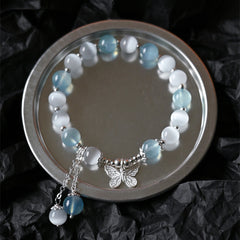 Bracelet de soutien Foviel avec charm papillon en aigue-marine œil de chat