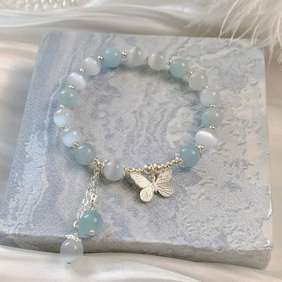 Bracelet de soutien Foviel avec charm papillon en aigue-marine œil de chat
