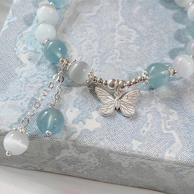 Bracelet de soutien Foviel avec charm papillon en aigue-marine œil de chat
