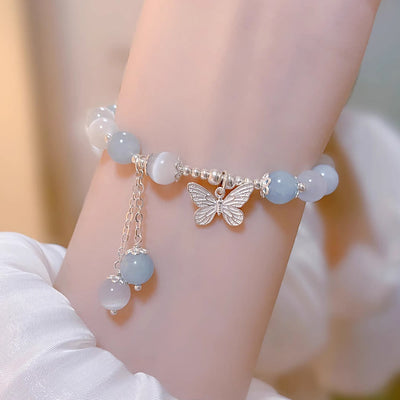Bracelet de soutien Foviel avec charm papillon en aigue-marine œil de chat