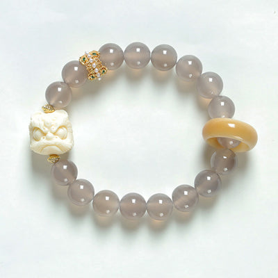 Bracelet Foviel Ambre Gris Agate Ivoire Fruit Confiance