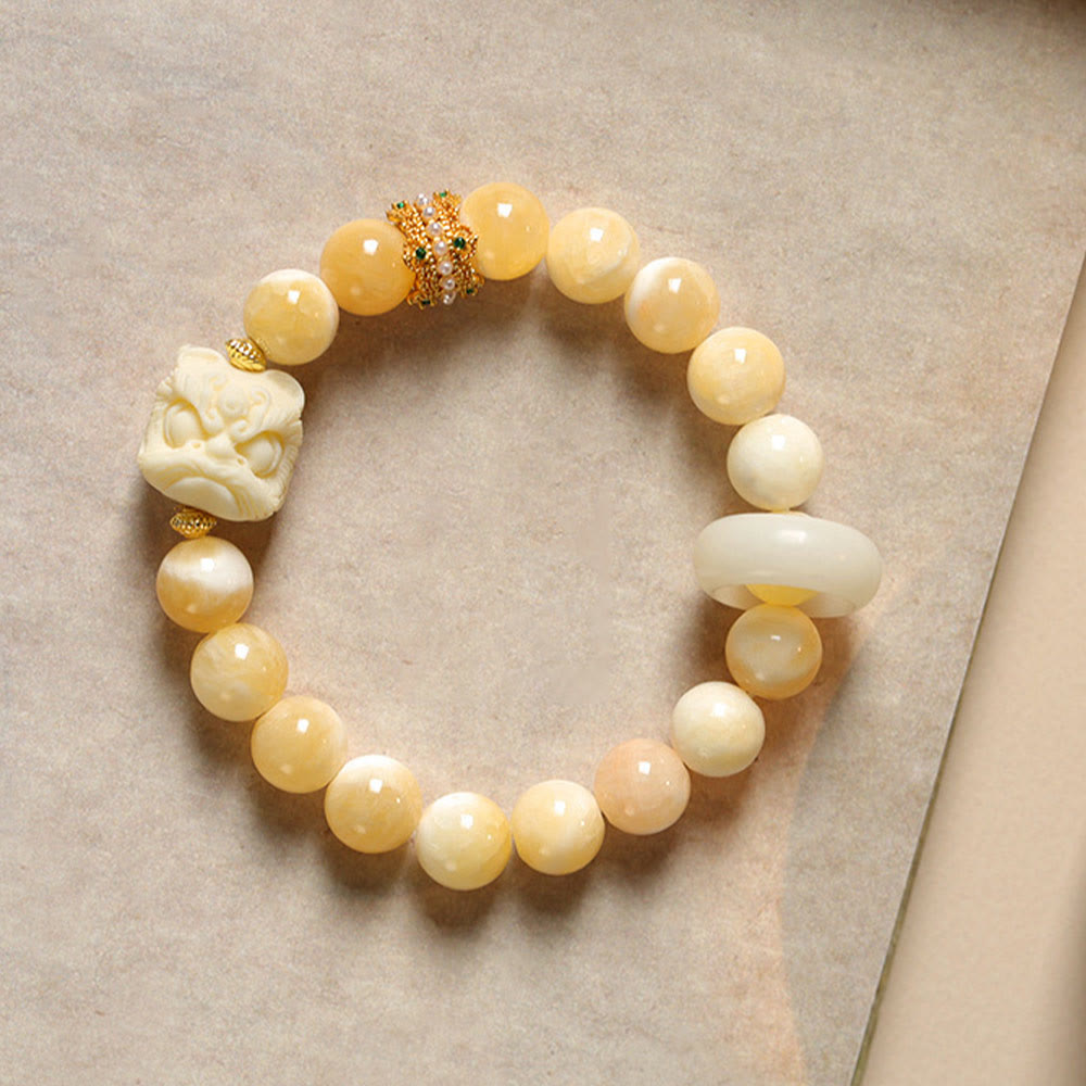 Bracelet Foviel Ambre Gris Agate Ivoire Fruit Confiance