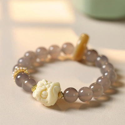 Bracelet Foviel Ambre Gris Agate Ivoire Fruit Confiance