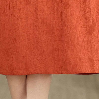 Buddha Stones Plain Jacquard Lapel Cotton Linen Short Sleeve Midi Dress With Pockets - image 20
