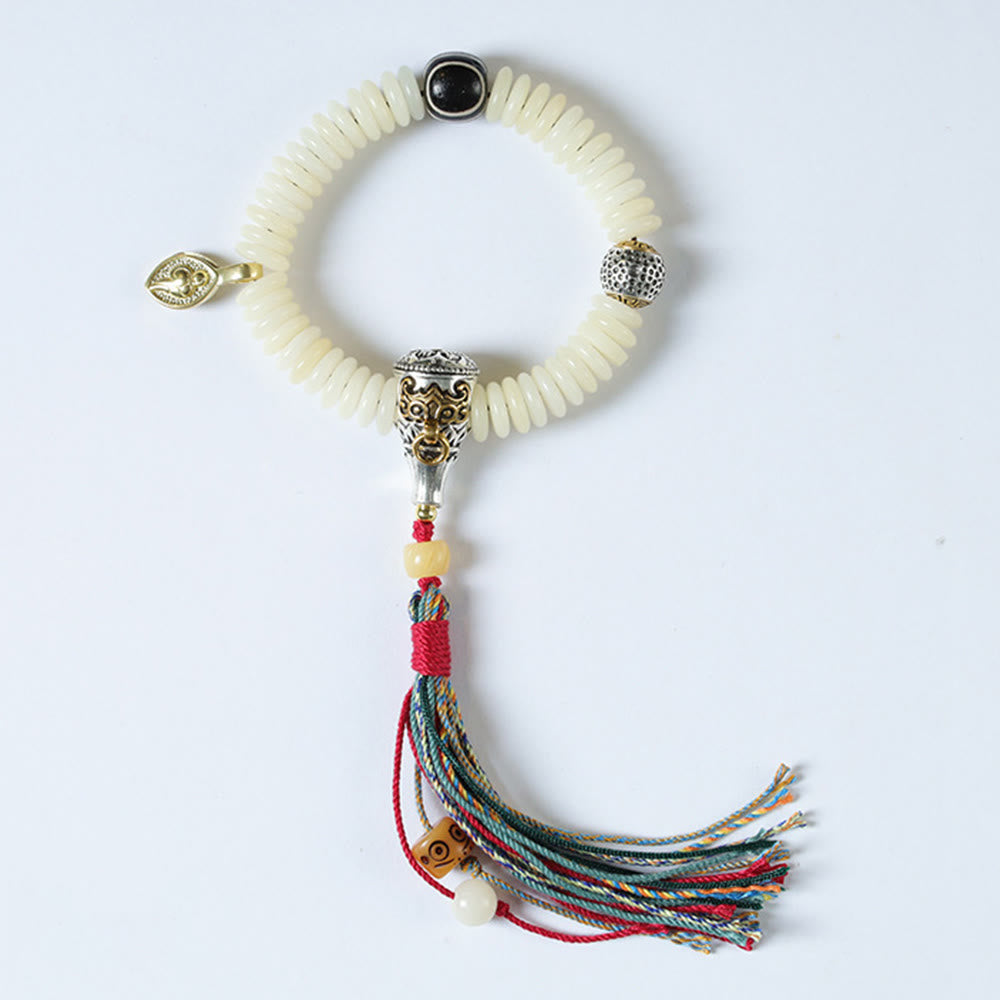 Foviel Natürliche weiße Bodhi-Samen Stein Weisheitsgold Armband