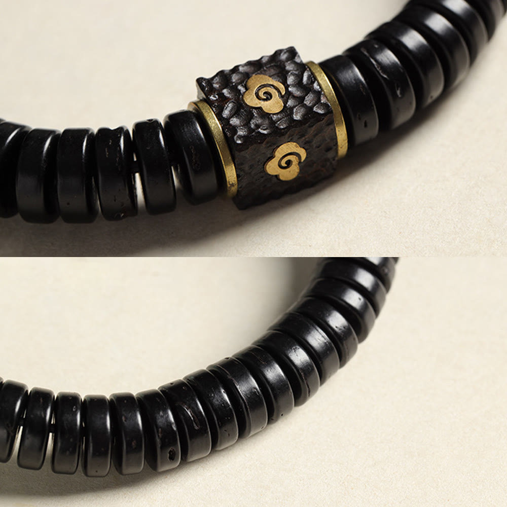 Bracelet porte-bonheur Foviel en coquille de noix de coco tibétaine, motif nuages de bon augure