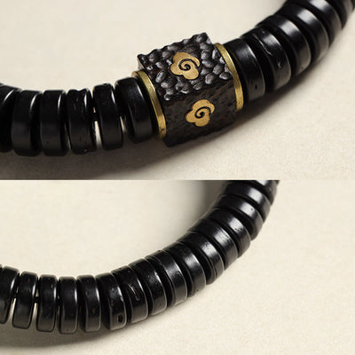 Bracelet porte-bonheur Foviel en coquille de noix de coco tibétaine, motif nuages de bon augure