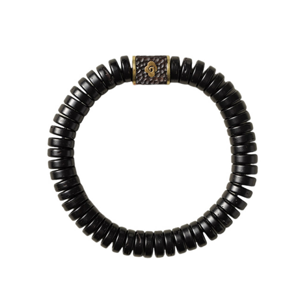 Bracelet porte-bonheur Foviel en coquille de noix de coco tibétaine, motif nuages de bon augure