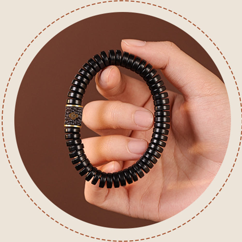 Bracelet porte-bonheur Foviel en coquille de noix de coco tibétaine, motif nuages de bon augure