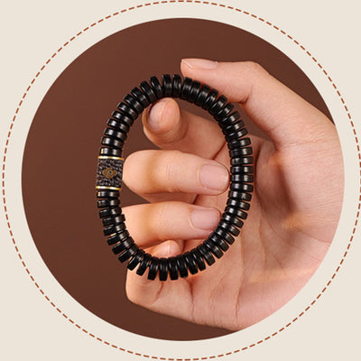 Bracelet porte-bonheur Foviel en coquille de noix de coco tibétaine, motif nuages de bon augure