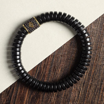 Bracelet porte-bonheur Foviel en coquille de noix de coco tibétaine, motif nuages de bon augure