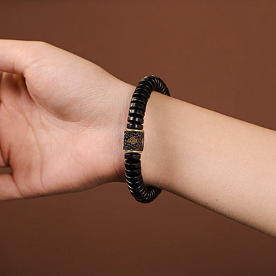 Bracelet porte-bonheur Foviel en coquille de noix de coco tibétaine, motif nuages de bon augure
