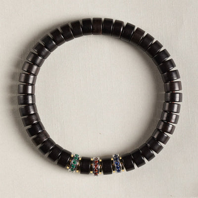Bracelet de paix Foviel en bois d'ébène et bois de santal rouge à petites feuilles avec zircon