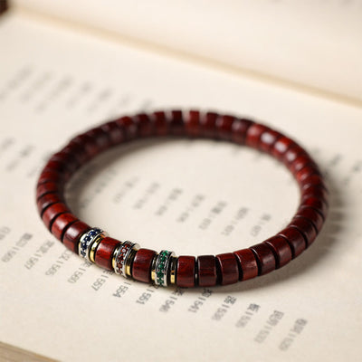 Bracelet de paix Foviel en bois d'ébène et bois de santal rouge à petites feuilles avec zircon