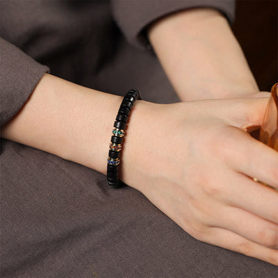 Bracelet de paix Foviel en bois d'ébène et bois de santal rouge à petites feuilles avec zircon