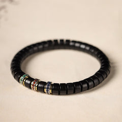 Bracelet de paix Foviel en bois d'ébène et bois de santal rouge à petites feuilles avec zircon