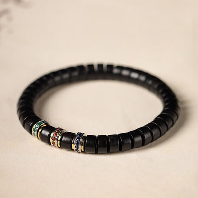 Bracelet de paix Foviel en bois d'ébène et bois de santal rouge à petites feuilles avec zircon