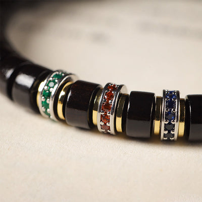 Bracelet de paix Foviel en bois d'ébène et bois de santal rouge à petites feuilles avec zircon