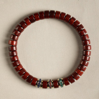 Bracelet de paix Foviel en bois d'ébène et bois de santal rouge à petites feuilles avec zircon