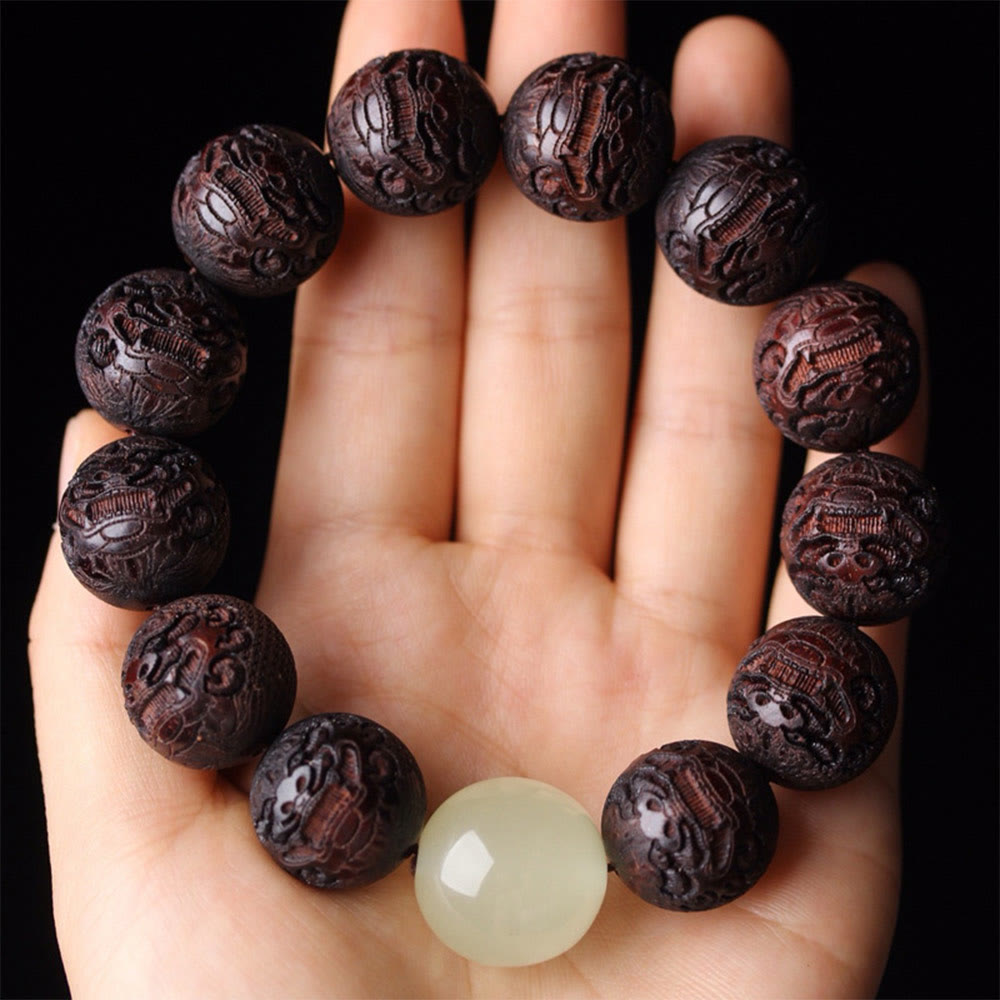Foviel Tibetan Rosewood Engraving PiXiu Warmth Bracelet