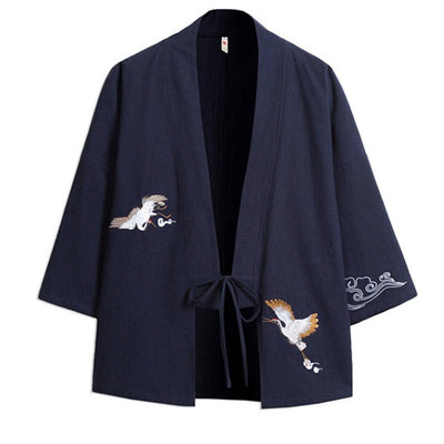 Foviel Stickerei öffnen Front Jacke Herren Dreiviertel Ärmel Kimono