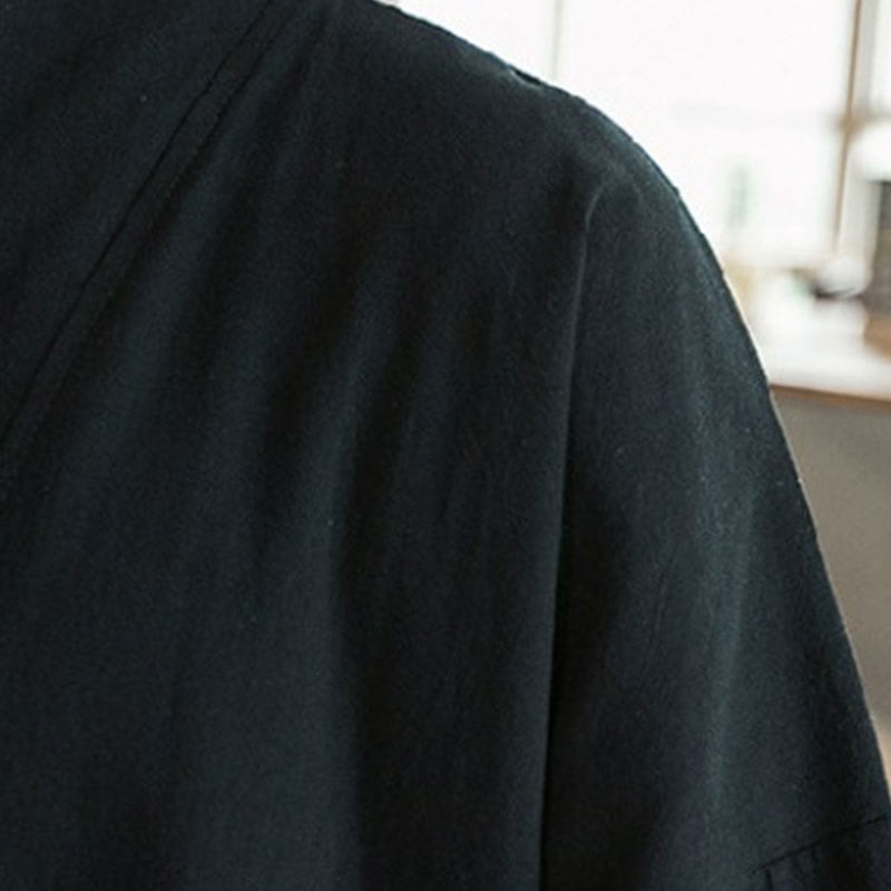 Foviel Stickerei öffnen Front Jacke Herren Dreiviertel Ärmel Kimono