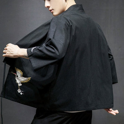 Foviel Stickerei öffnen Front Jacke Herren Dreiviertel Ärmel Kimono