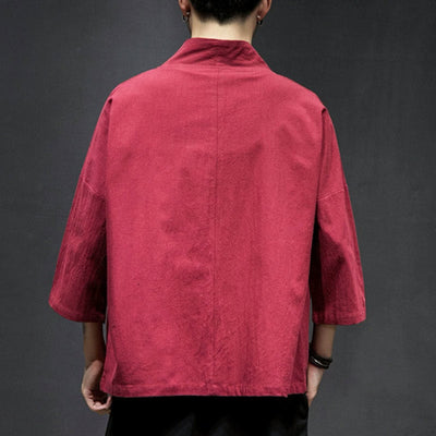 Foviel Stickerei öffnen Front Jacke Herren Dreiviertel Ärmel Kimono
