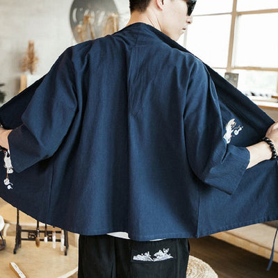Foviel Stickerei öffnen Front Jacke Herren Dreiviertel Ärmel Kimono