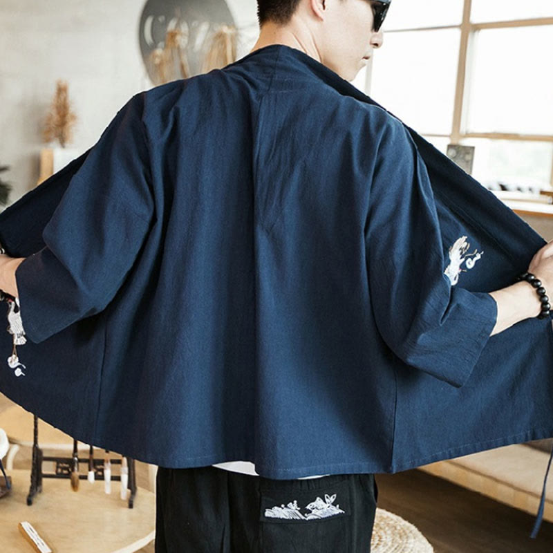 Foviel Stickerei öffnen Front Jacke Herren Dreiviertel Ärmel Kimono