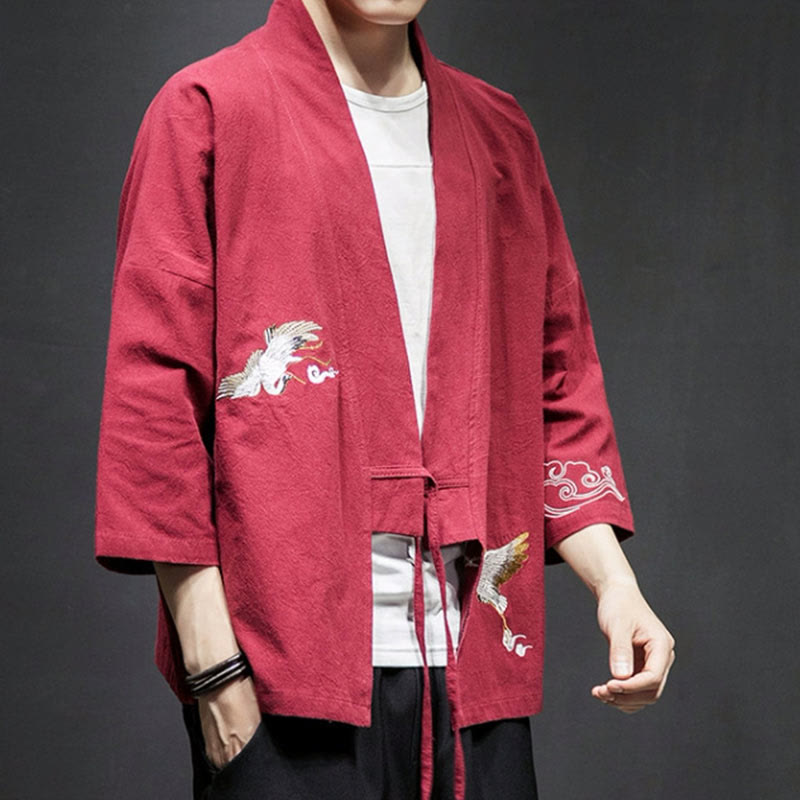 Foviel Stickerei öffnen Front Jacke Herren Dreiviertel Ärmel Kimono
