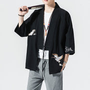 Foviel Embroidery Open Front Jacket Men's Three Quarter Sleeve Kimono