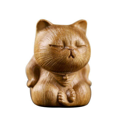 Foviel Mini Grün Sandelholz Glücks Cat geschnitzt beruhigend Dekorationen