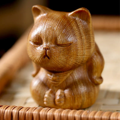 Foviel Mini Grün Sandelholz Glücks Cat geschnitzt beruhigend Dekorationen