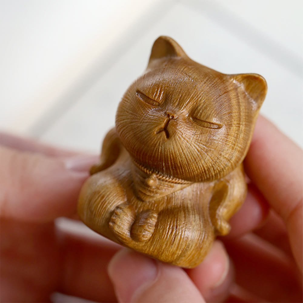 Foviel Mini Grün Sandelholz Glücks Cat geschnitzt beruhigend Dekorationen