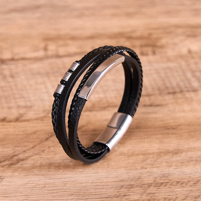 Foviel Fashion Titanium Steel Leather Hand Woven Magnetic Buckle Strengthen Bracelet