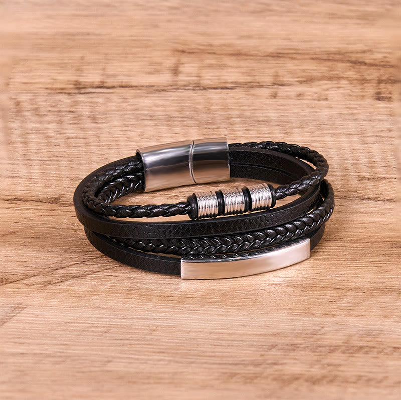 Foviel Fashion Titanium Steel Leather Hand Woven Magnetic Buckle Strengthen Bracelet