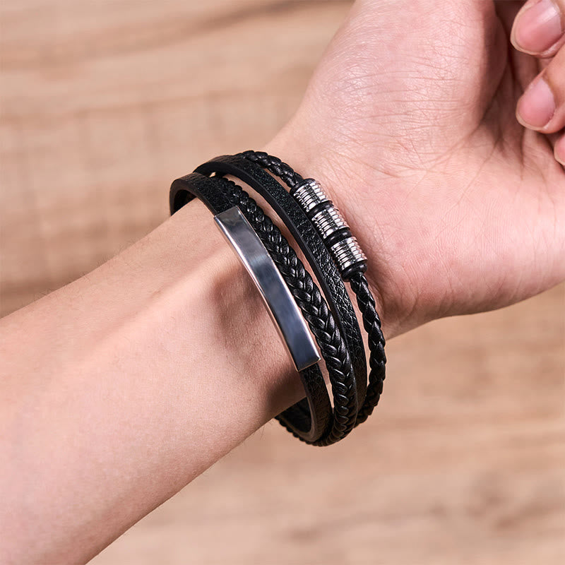 Foviel Fashion Titanium Steel Leather Hand Woven Magnetic Buckle Strengthen Bracelet