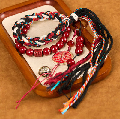 Foviel Tibetan Mountain Ghosts Spend Money Cinnabar Double-Layer Red Rope Tassel Protection Bracelet
