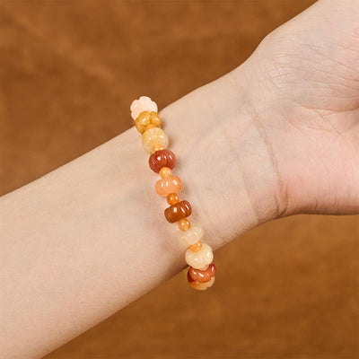 Foviel Golden Silk Jade Pumpkin Beads Wealth Luck Bracelet