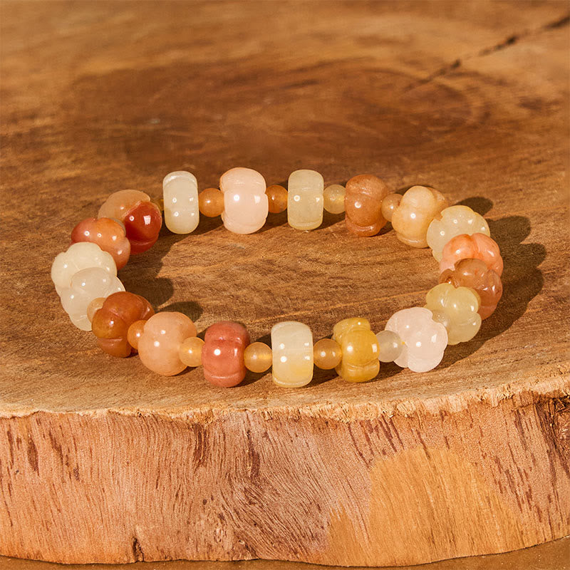 Foviel Golden Silk Jade Pumpkin Beads Wealth Luck Bracelet
