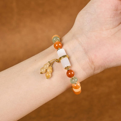 Foviel Goldene Seide Jade Perlen Kürbis Weiß Kristall Reichtum Glück Armband