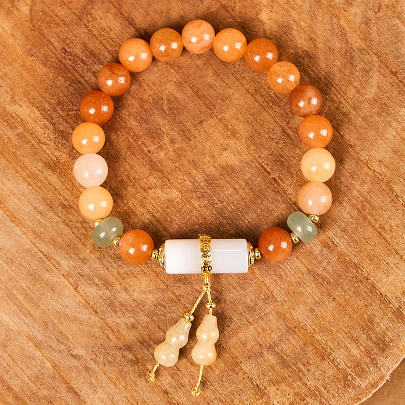 Foviel Goldene Seide Jade Perlen Kürbis Weiß Kristall Reichtum Glück Armband