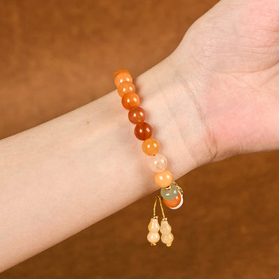Foviel Goldene Seide Jade Perlen Kürbis Weiß Kristall Reichtum Glück Armband