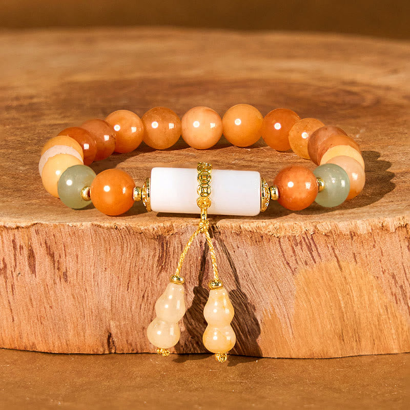 Foviel Goldene Seide Jade Perlen Kürbis Weiß Kristall Reichtum Glück Armband